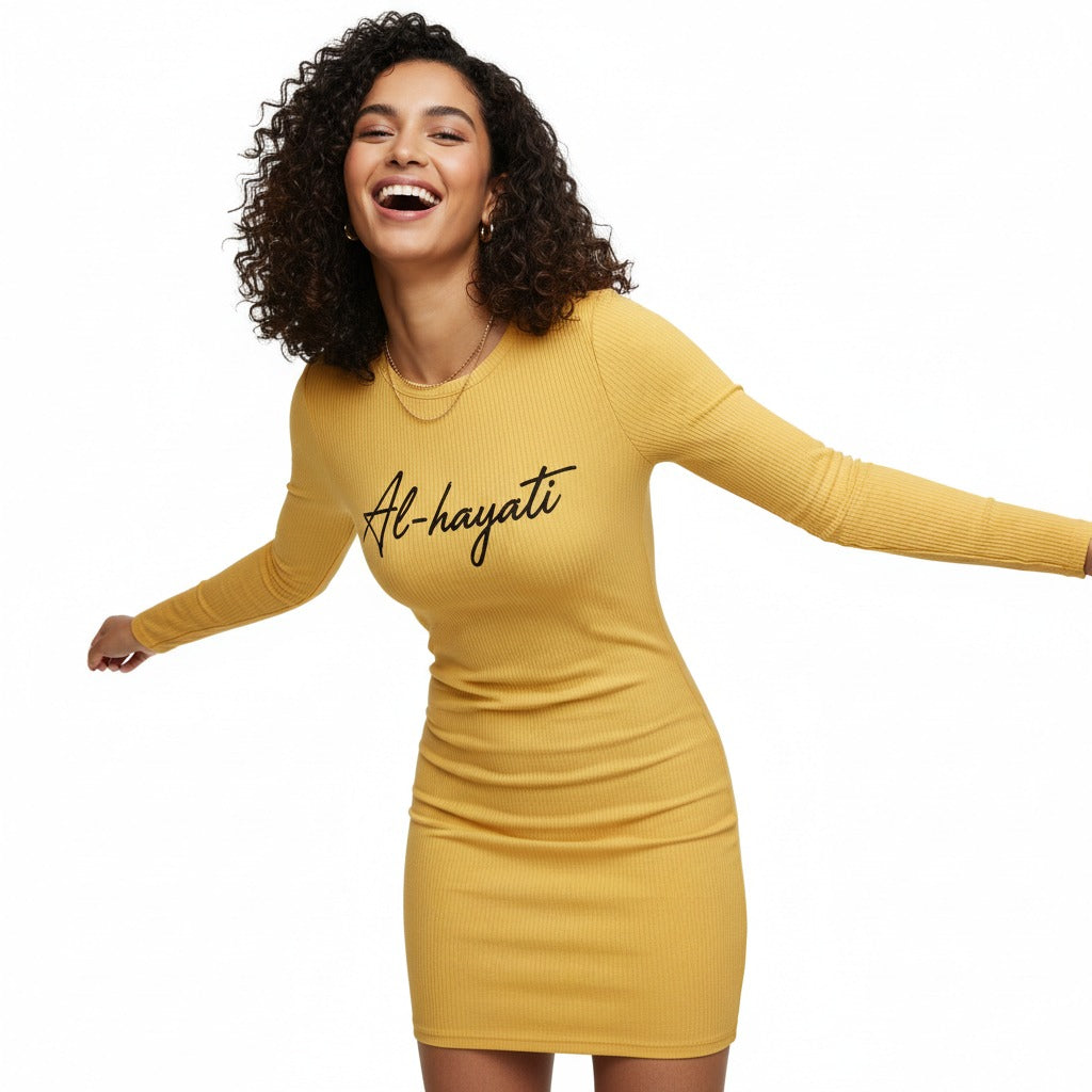 Bodycon mini yellow dress. Having stretchable soft fabric with lace design at the back